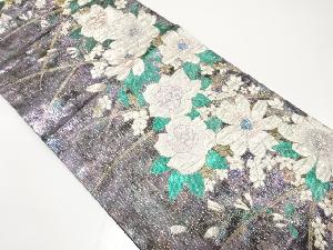 洋花模様織り出し　振袖用袋帯